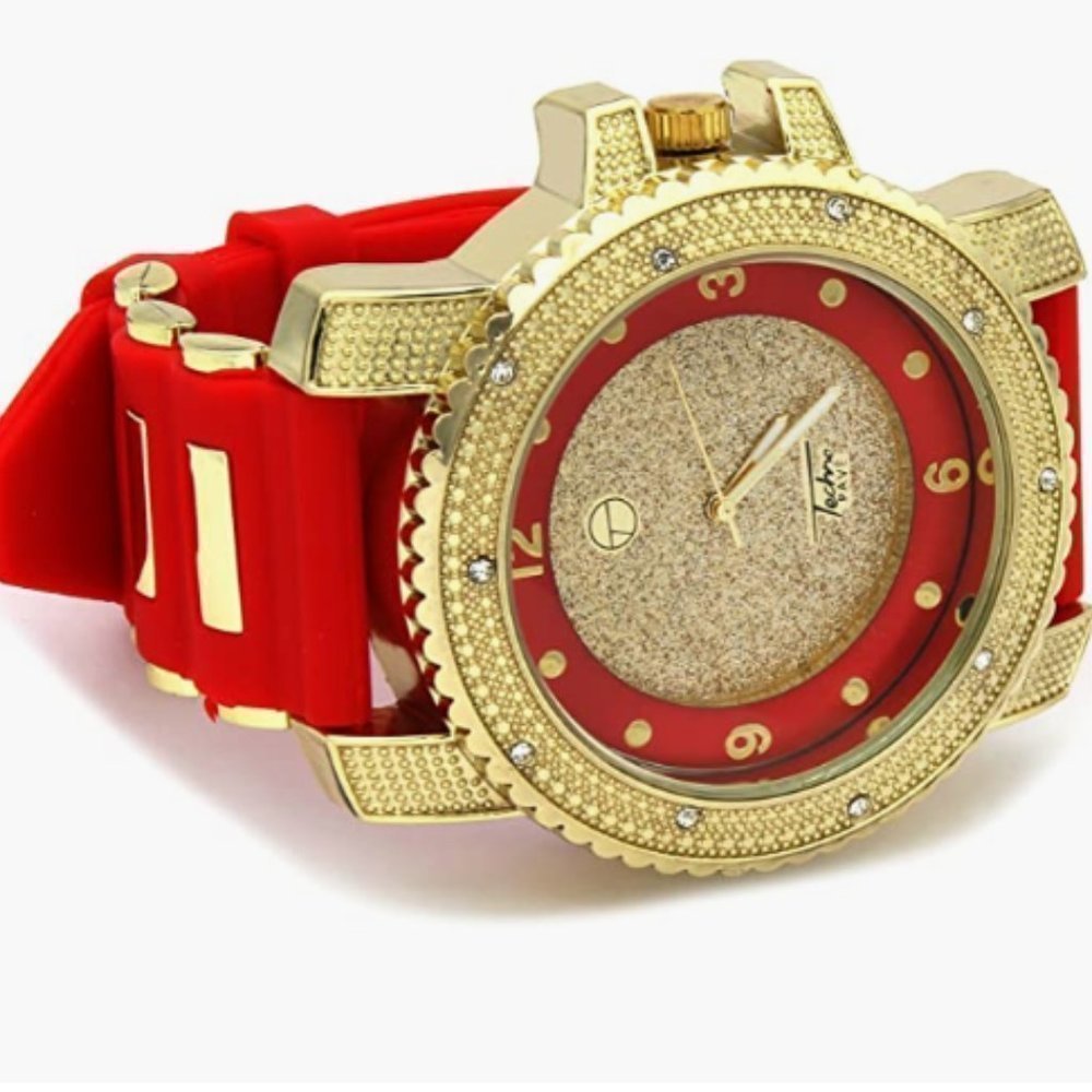 Mens Bling Red Gold Iced Out Watch - 52mm Case Size - Quartz Movement